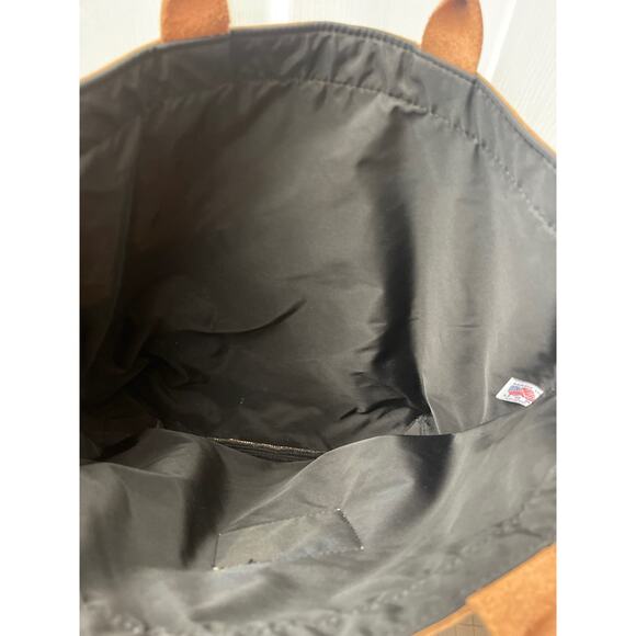 Large Tapestry Tote Bag Tan Palm Tree Print Brown‎ Leather Trim Beach Travel - Picture 5 of 6